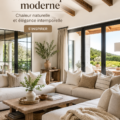 Salon moderne rustique avec des éléments en bois et des couleurs chaudes