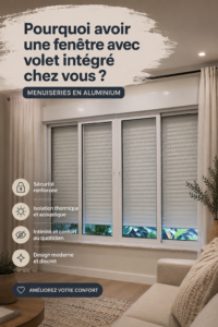 Fenêtre moderne avec stores intégrés dans un intérieur élégant.