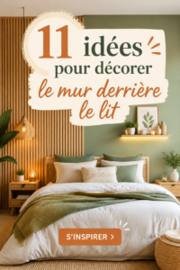 Mur derrière le lit avec des décorations originales et chaleureuses, créant une ambiance accueillante dans une chambre.