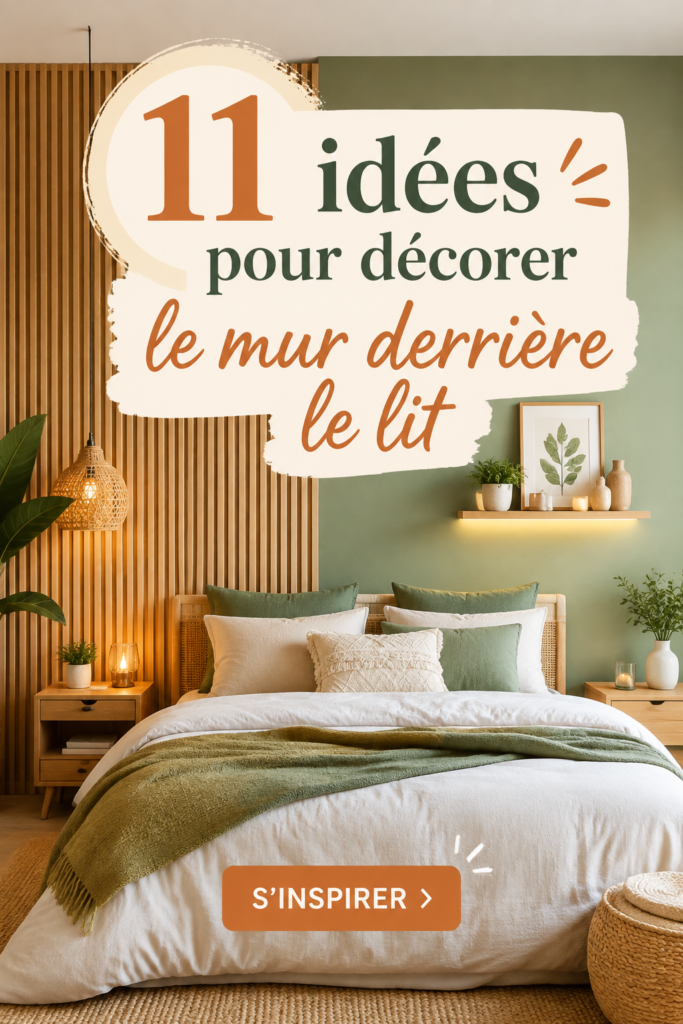 Mur derrière le lit avec des décorations originales et chaleureuses, créant une ambiance accueillante dans une chambre.