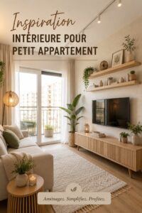 Photographie d'un petit appartement décoré avec goût, mettant en avant l'harmonie des couleurs et l'optimisation de l'espace.
