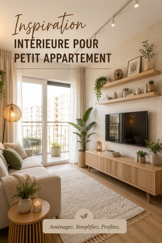 Photographie d'un petit appartement décoré avec goût, mettant en avant l'harmonie des couleurs et l'optimisation de l'espace.