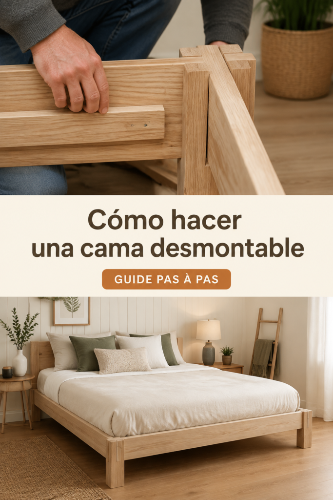 Un lit démontable en bois dans un intérieur moderne et épuré.