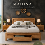 Lit en teck massif MAHINA avec un design scandinave dans une chambre moderne