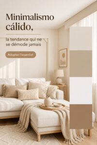 Intérieur chaleureux avec des éléments de minimalisme, couleurs douces et textures naturelles