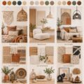 Moodboard avec des inspirations Boho et Nature pour une décoration intérieure chaleureuse.