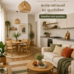 Espace intérieur bien organisé avec des éléments décoratifs apaisants.