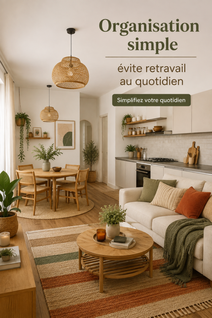 Espace intérieur bien organisé avec des éléments décoratifs apaisants.