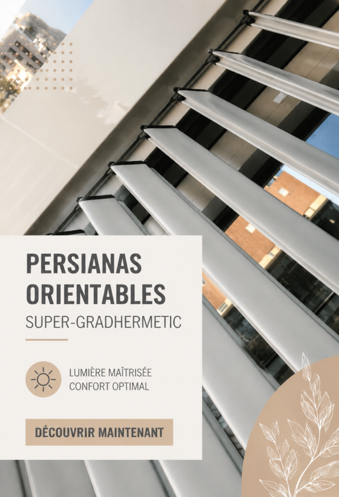 Intérieur moderne avec des persiennes orientables contrôlant la lumière