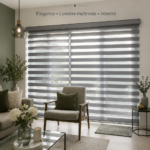 Une pièce de vie décorée avec des persiennes Sheer Dim Out apportant une lumière douce et chaleureuse.