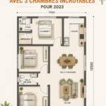 Plan de maison moderne de 3 chambres sur 7x12.5m avec espaces optimisés et lumineux