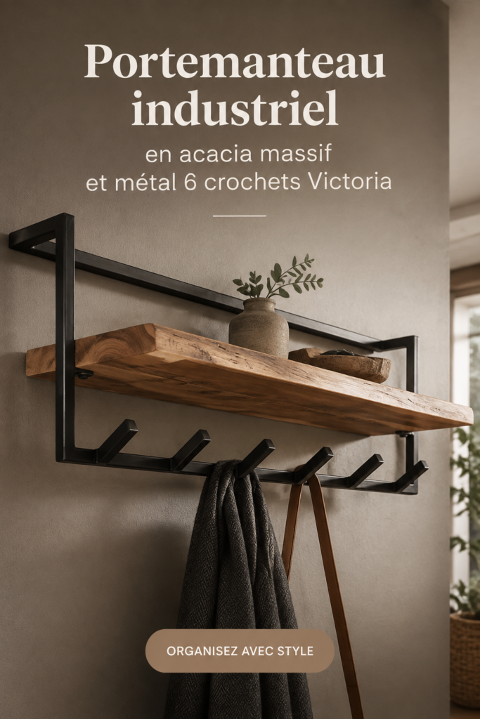 Portemanteau en acacia massif et métal décorant une entrée moderne