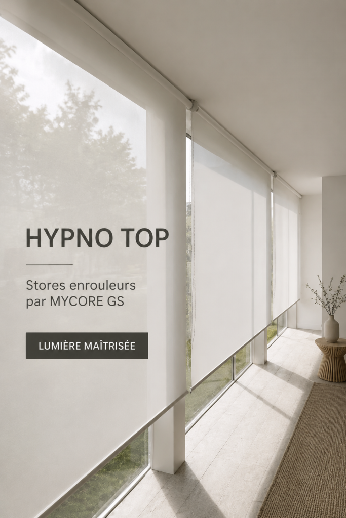 Salon avec des stores enrouleurs élégants qui ajoutent une touche moderne à la décoration.