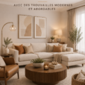 Salon chaleureux avec des meubles modernes et des touches décoratives conviviales