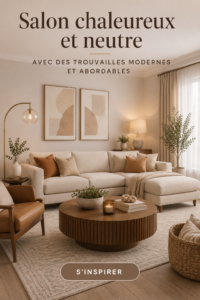 Salon chaleureux avec des meubles modernes et des touches décoratives conviviales