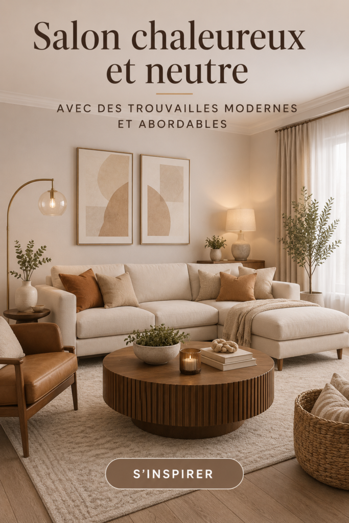 Salon chaleureux avec des meubles modernes et des touches décoratives conviviales