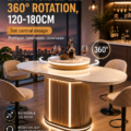 Table de bar extensible avec éclairage LED dans un intérieur moderne.