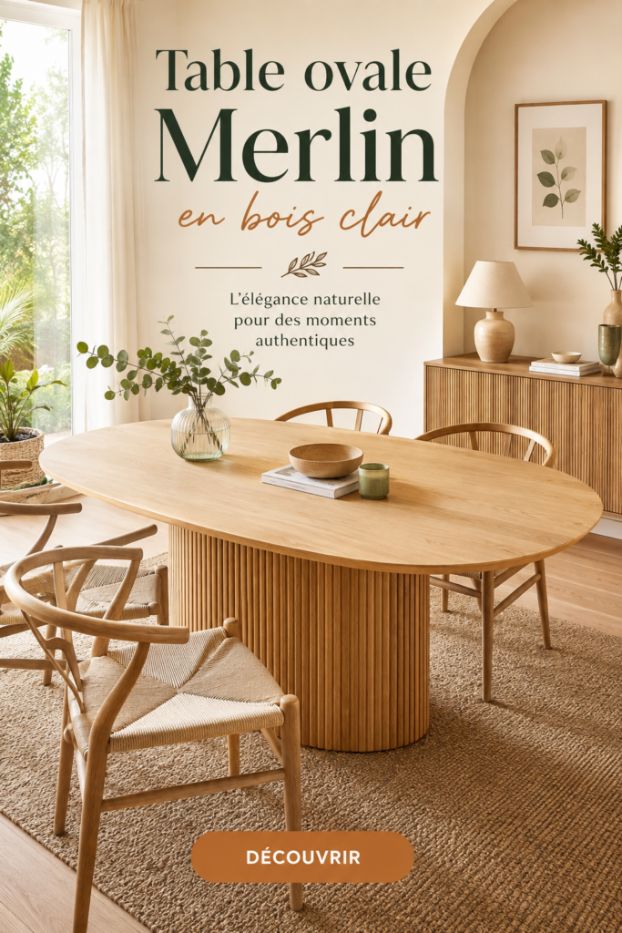 Table ovale Merlin en bois clair, extensible pour repas en famille