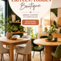 Une table ronde en bois au design moderne dans une salle à manger chaleureuse.
