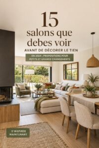 Un salon moderne et cosy avec des couleurs douces et un éclairage chaleureux.