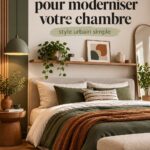 Chambre décorée dans un style urbain avec des éléments modernes et chaleureux.