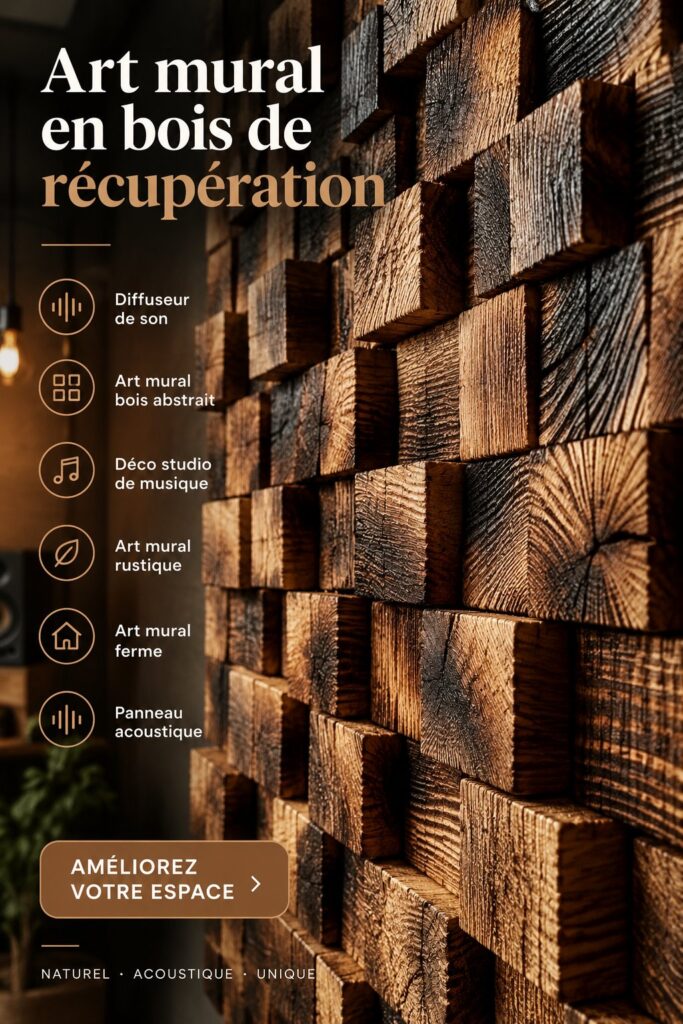 Art mural en bois récupéré dans un salon chaleureux et accueillant