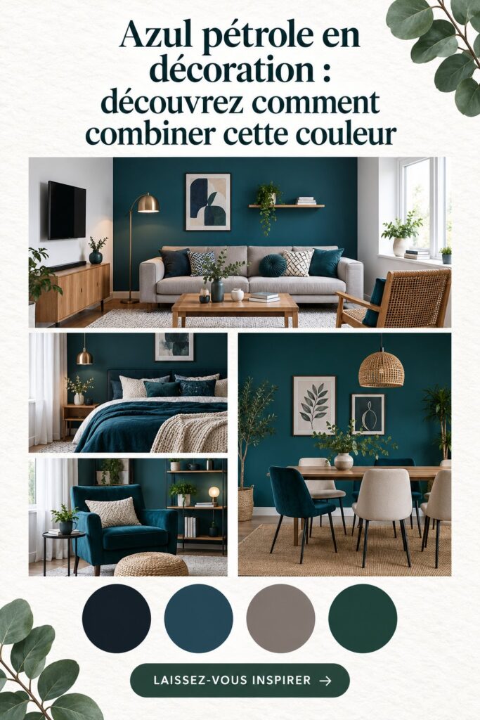 Intérieur moderne avec des touches de bleu pétrole dans la décoration.