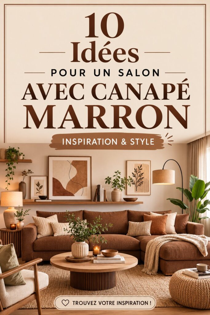 Un salon chaleureux avec un canapé marron bien décoré