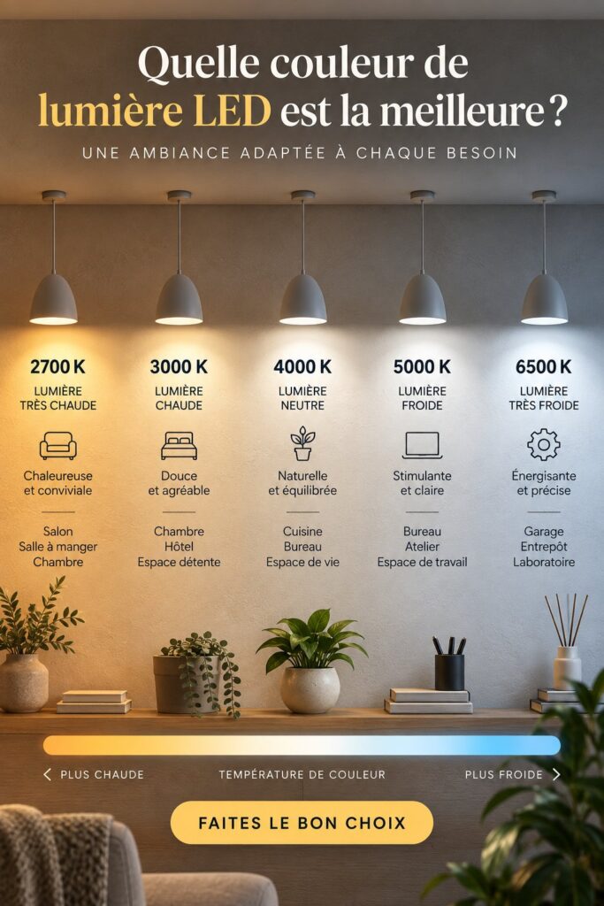 Eclairage LED dans un salon moderne et accueillant avec des lumières chaudes.