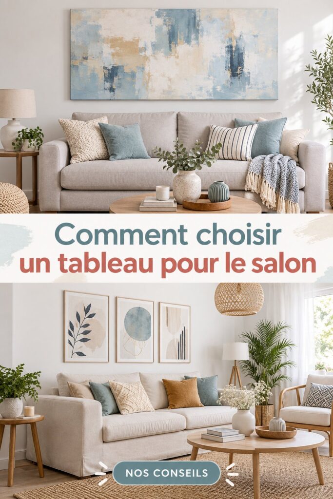 Salon avec un tableau moderne et coloré sur le mur