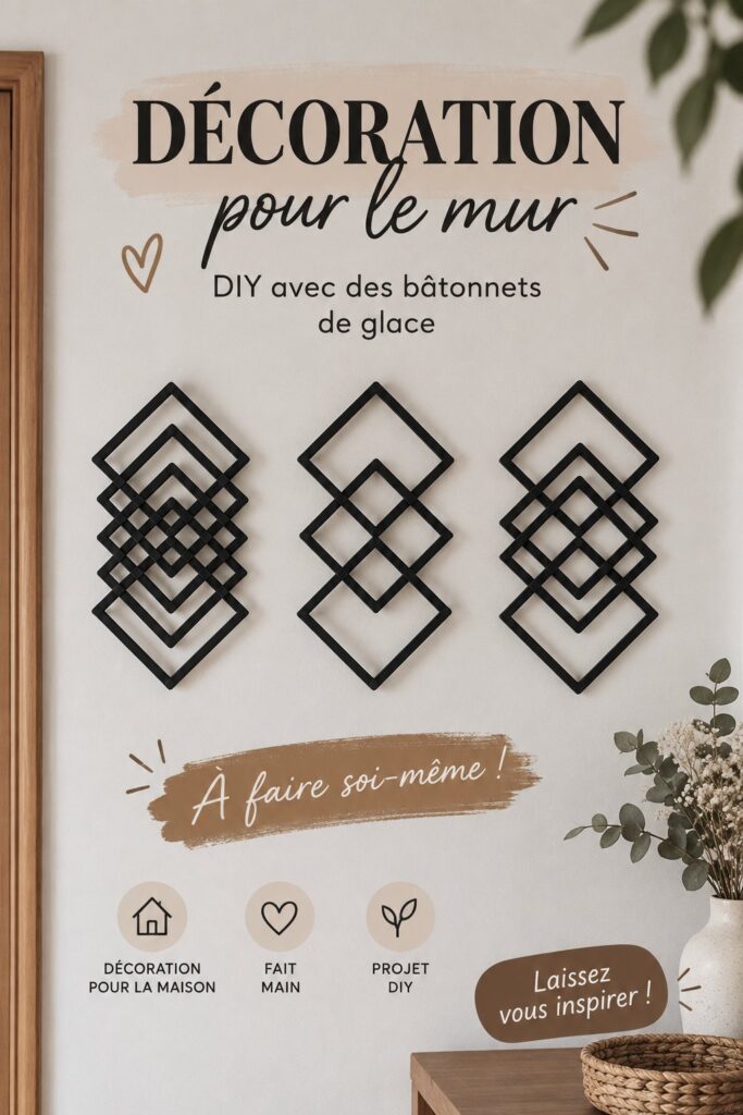 Décoration murale DIY réalisée avec des bâtonnets de glace.