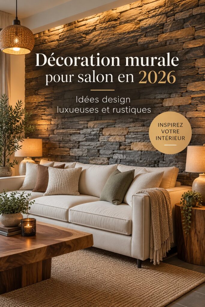 Salon décoré avec des éléments muraux alliant luxe et rusticité