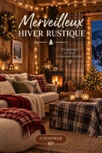 Intérieur rustique décoré pour l'hiver avec des éléments naturels et des textures chaleureuses