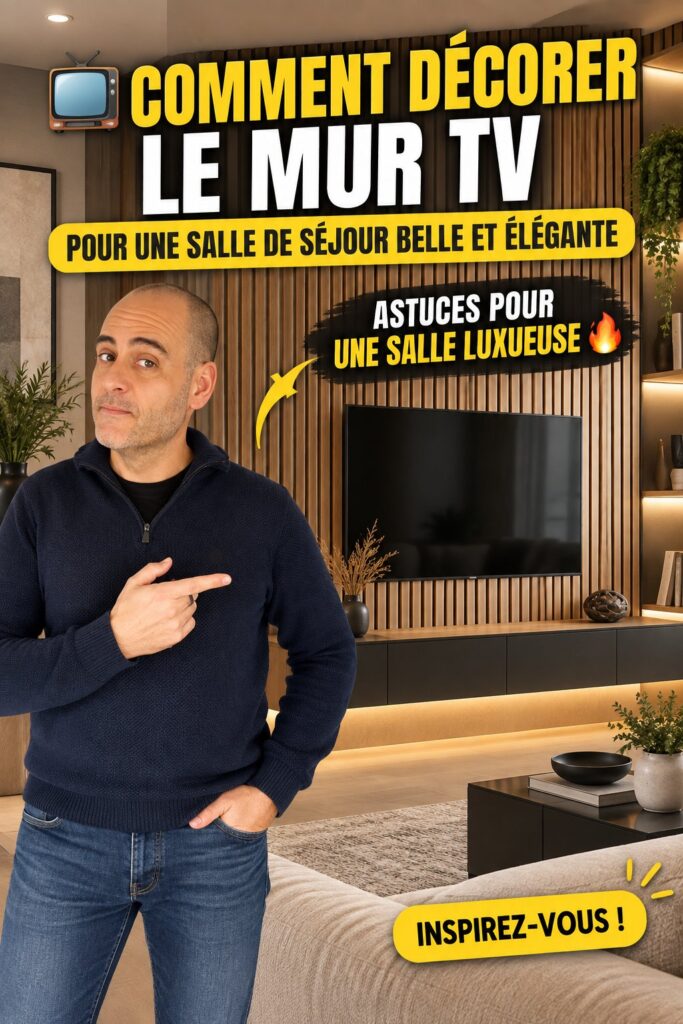 Salon avec un mur TV décoré de façon élégante et moderne.