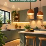 Cuisine moderne avec un éclairage zone harmonieux et pratique