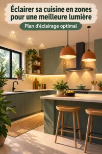Cuisine moderne avec un éclairage zone harmonieux et pratique