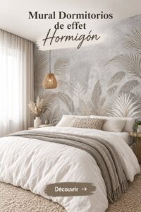 Chambre moderne avec un mur en effet béton créant une ambiance chaleureuse.
