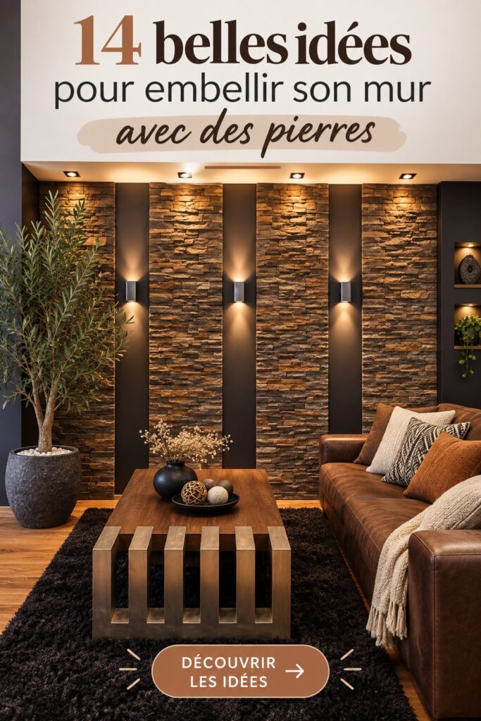 Mur décoratif en pierre apportant une ambiance chaleureuse au salon.