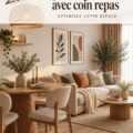 Petit salon salle à manger optimisé avec des meubles multifonctionnels et des couleurs claires.