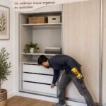 Dressing coulissant élégant dans une chambre moderne, optimisant l'espace avec un design épuré.