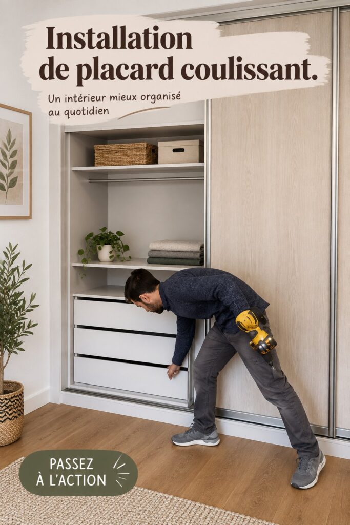 Dressing coulissant élégant dans une chambre moderne, optimisant l'espace avec un design épuré.