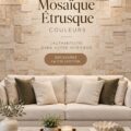 Exemple de mosaïque Etrusco Colors intégrée dans un salon moderne.