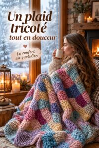 Un plaid en tricot beige drapé sur un canapé créant un espace chaleureux et accueillant.