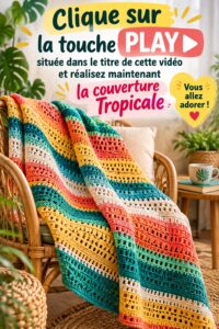 Plaid tropical fait maison drapé sur un canapé, ajoutant chaleur et couleur à l'espace