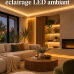 Un salon moderne avec des lumières LED créant une ambiance chaleureuse.