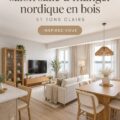 Salon salle à manger nordique élégant avec meubles en bois clair et tons apaisants.