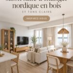 Salon salle à manger nordique élégant avec meubles en bois clair et tons apaisants.