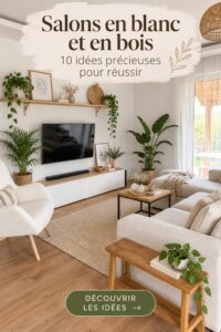 Salon moderne en blanc et bois chaleureux