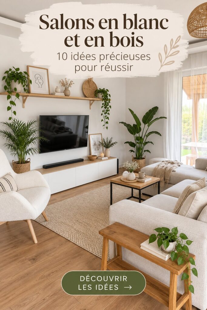 Salon moderne en blanc et bois chaleureux