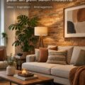 Petit salon moderne avec un agencement chaleureux et fonctionnel, décoré en 2025.